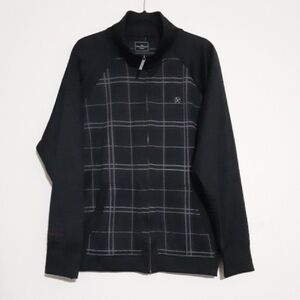 Marc Ecko Men's Black Plaid Sweater Jacket Full Zip L Casual Office Y2k Grandpa